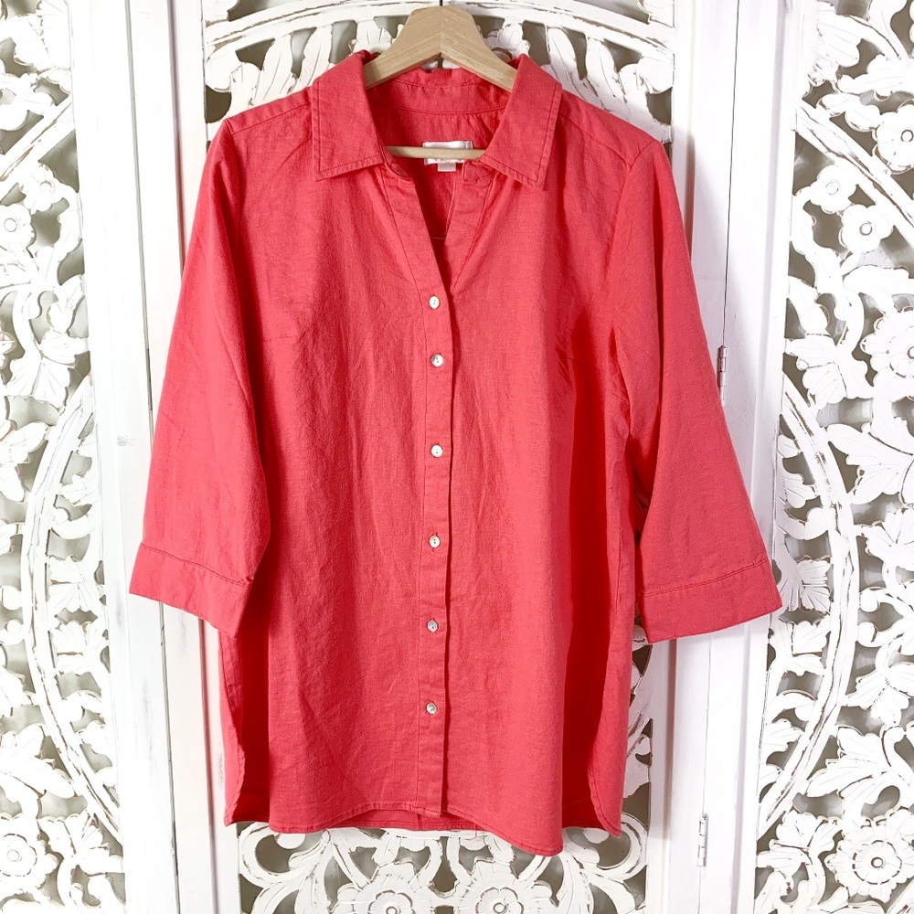 Belle By Kim Gravel Strechabelle Linen Top - Picture 1 of 4